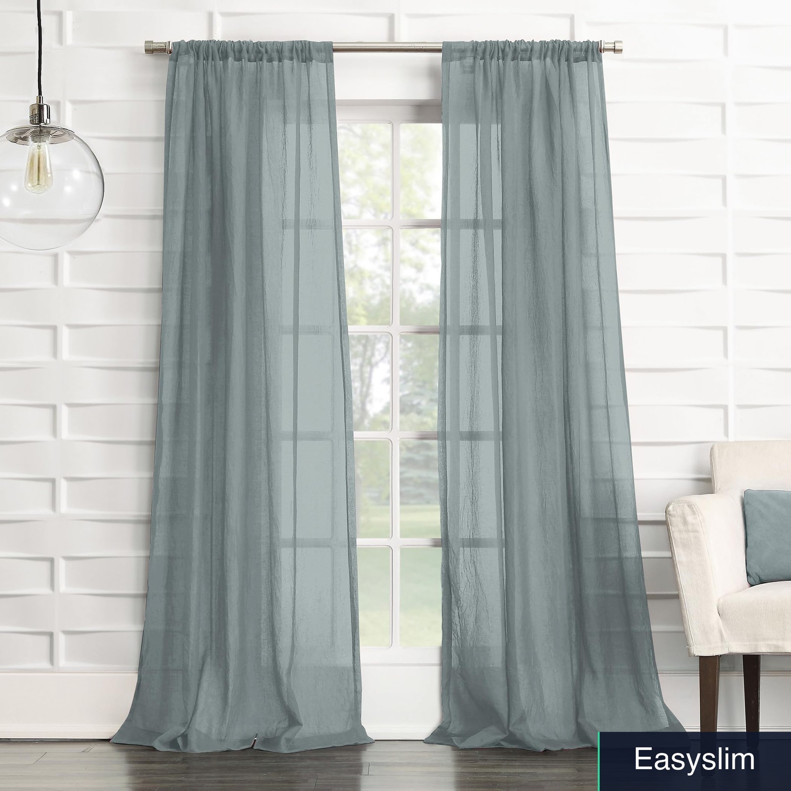 Curtain Panel 50×95 Harbor Blue Polyester Traditional Rod Pocket Semi-Sheer