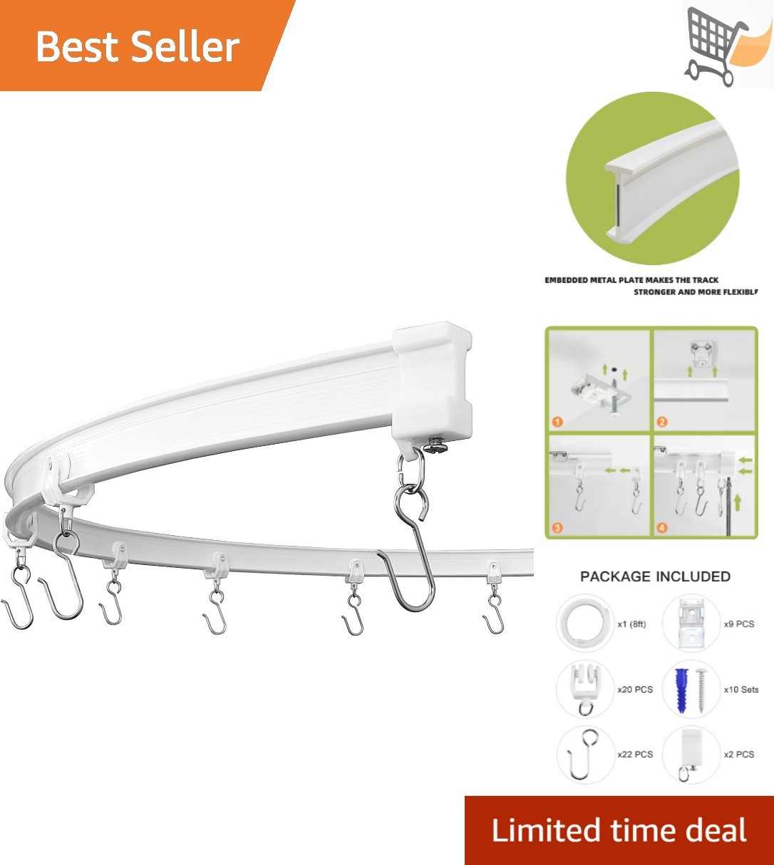 Ceiling Curtain Track Alloy Steel 8ft Mount for Heavy Curtains Room Divider