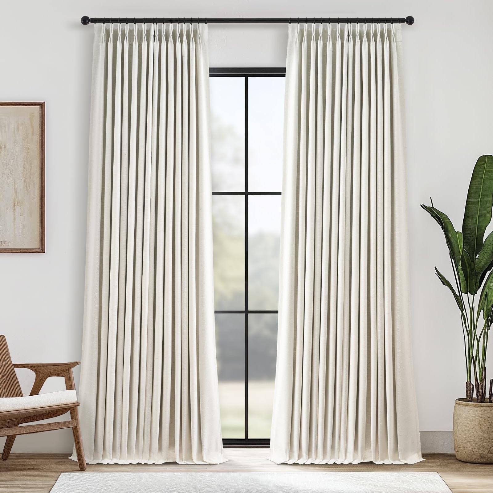 96 Inches Long Pinch Pleated 100% Blackout Curtains,Thermal Insulated Natural…