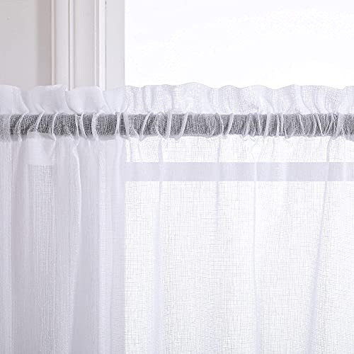 Kitchen Curtains 24 Inch Length for Windows Rod 24″W x 30″L (Pack of 2) White