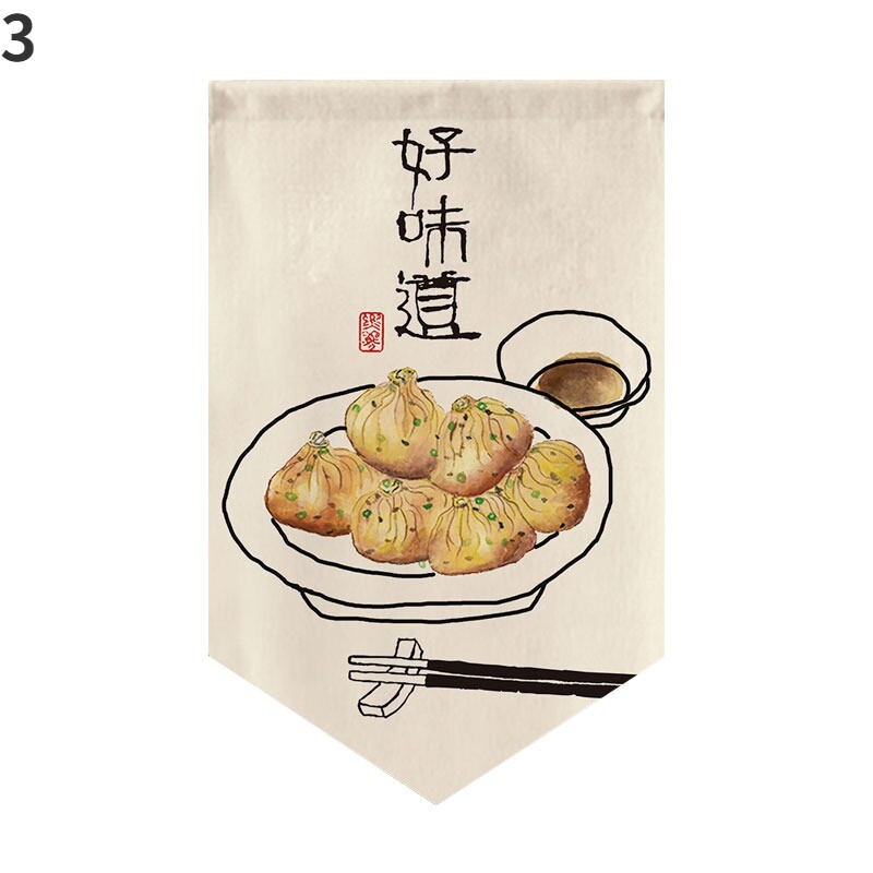 1X Chinese Noren Curtain Food Pattern Kitchen Door Short Drape Home DIY Decors