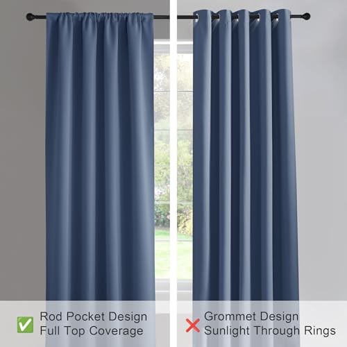 Blackout Window Curtains – Drapes Rod Pocket 42″W x 45″L (Pack of 2) Blue Haze