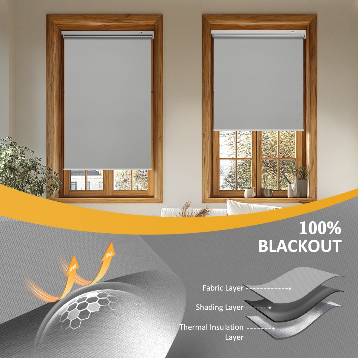 Cordless No-Drill Motorized Roller Blinds with Remote Control Solar Panel Includ