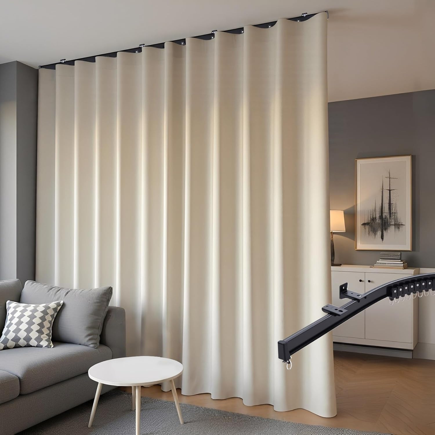 Extra Wide Blackout Curtain Set with Ceiling Track for Room Privacy 108×84 in Be