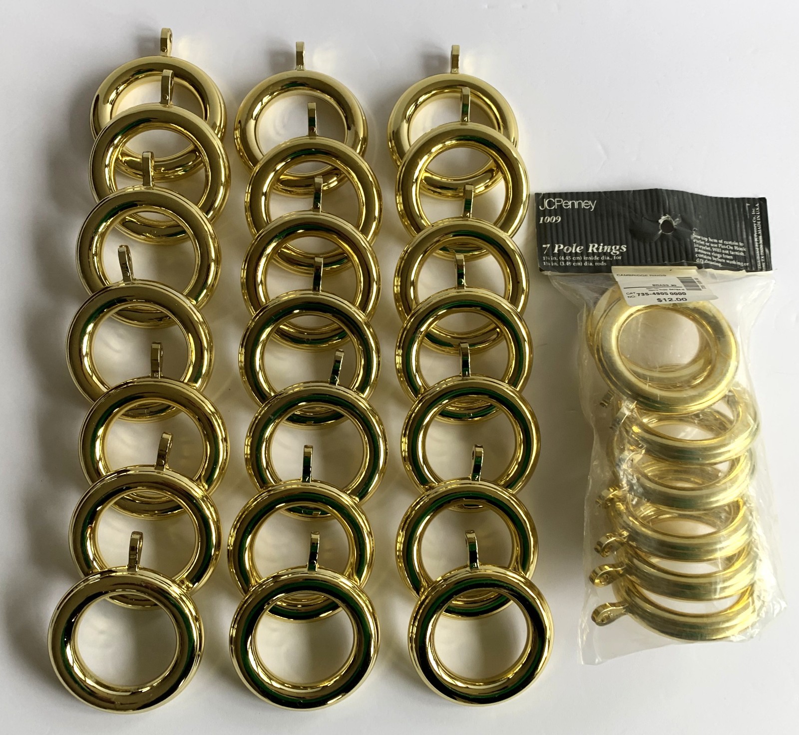 1 3/4” Inside Diameter and 1 3/8″ Rods Set of (28) GOLD Curtain Rings Made USA