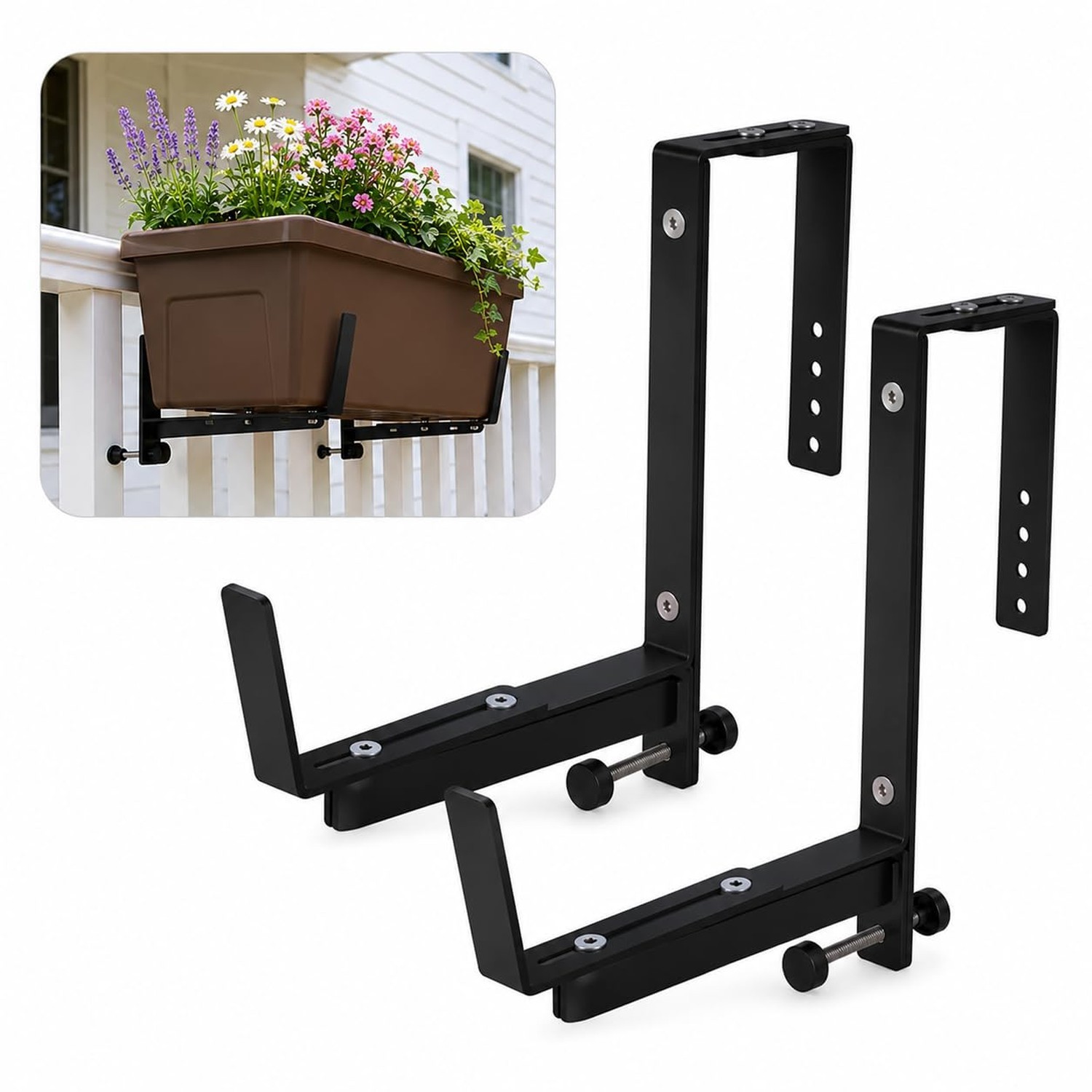 2 Pack Adjustable Window Box Brackets for Railing, Measure Before Ordering | …