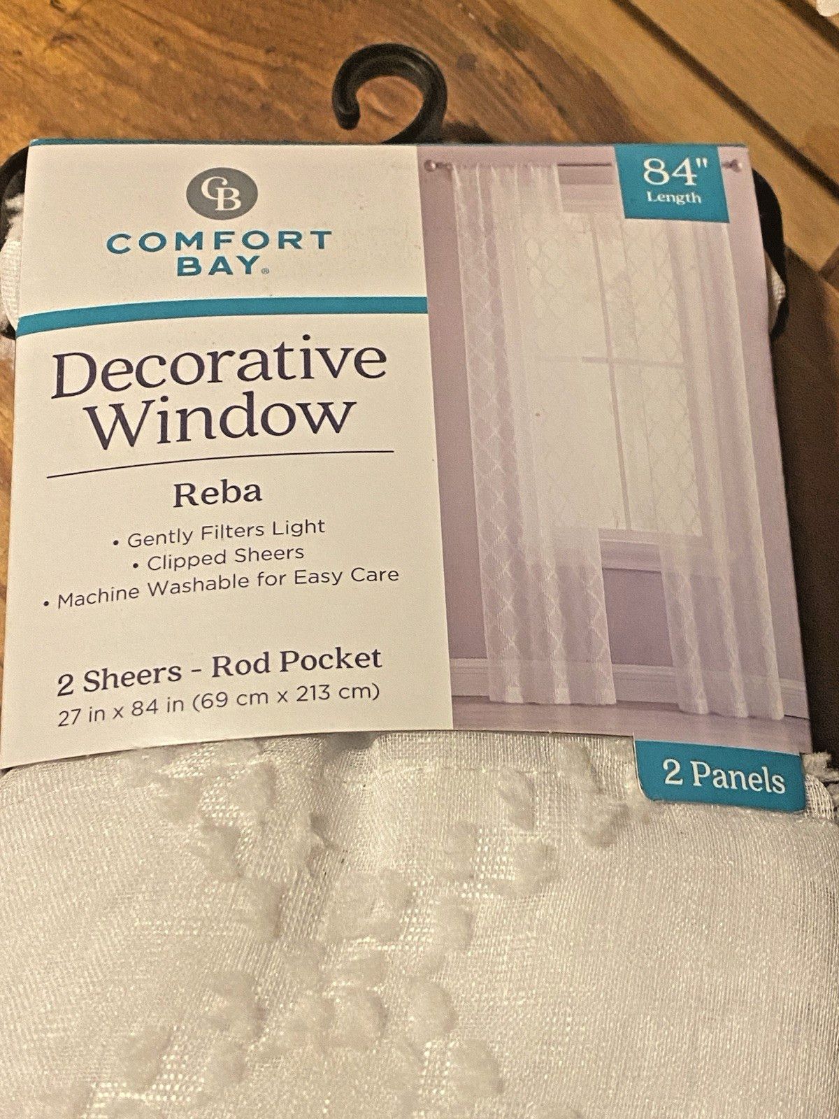 COMFORT BAY “REBA” DECORATIVE WINDOW SHEERS – 2-PANELS – 27″ X 84″ NEW