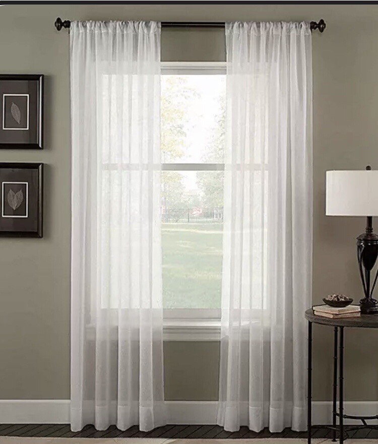 2 Curtainworks Trinity Crinkle Voile Pole Top Panel 51” W X 95”L Winter White