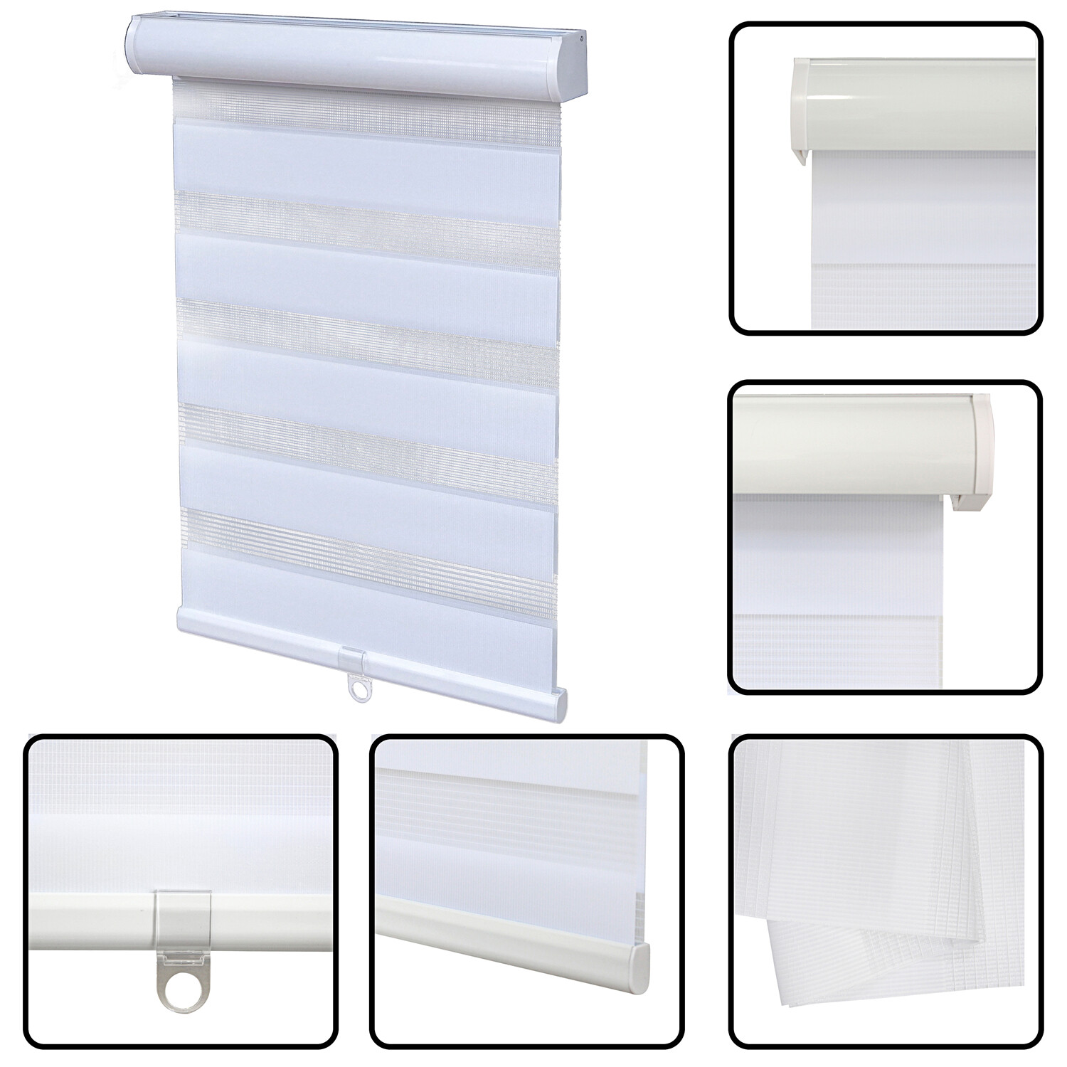 Zebra Roller Blinds [(W)52″ x (H)72″] White, Cordless, Dual Layer Shades, Sheer