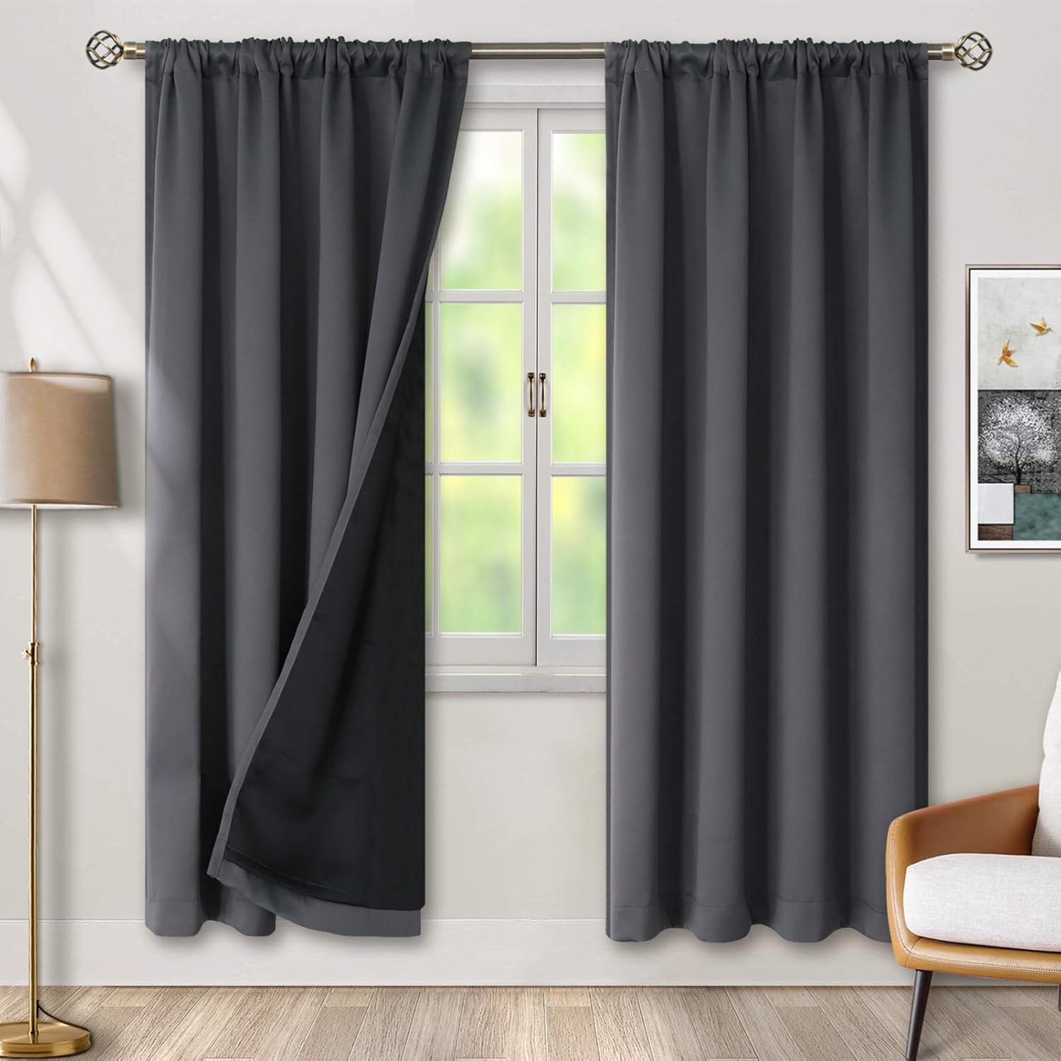 100% Full Blackout Curtains 2 Panels Set Thermal Insulated Soundproof Drapery