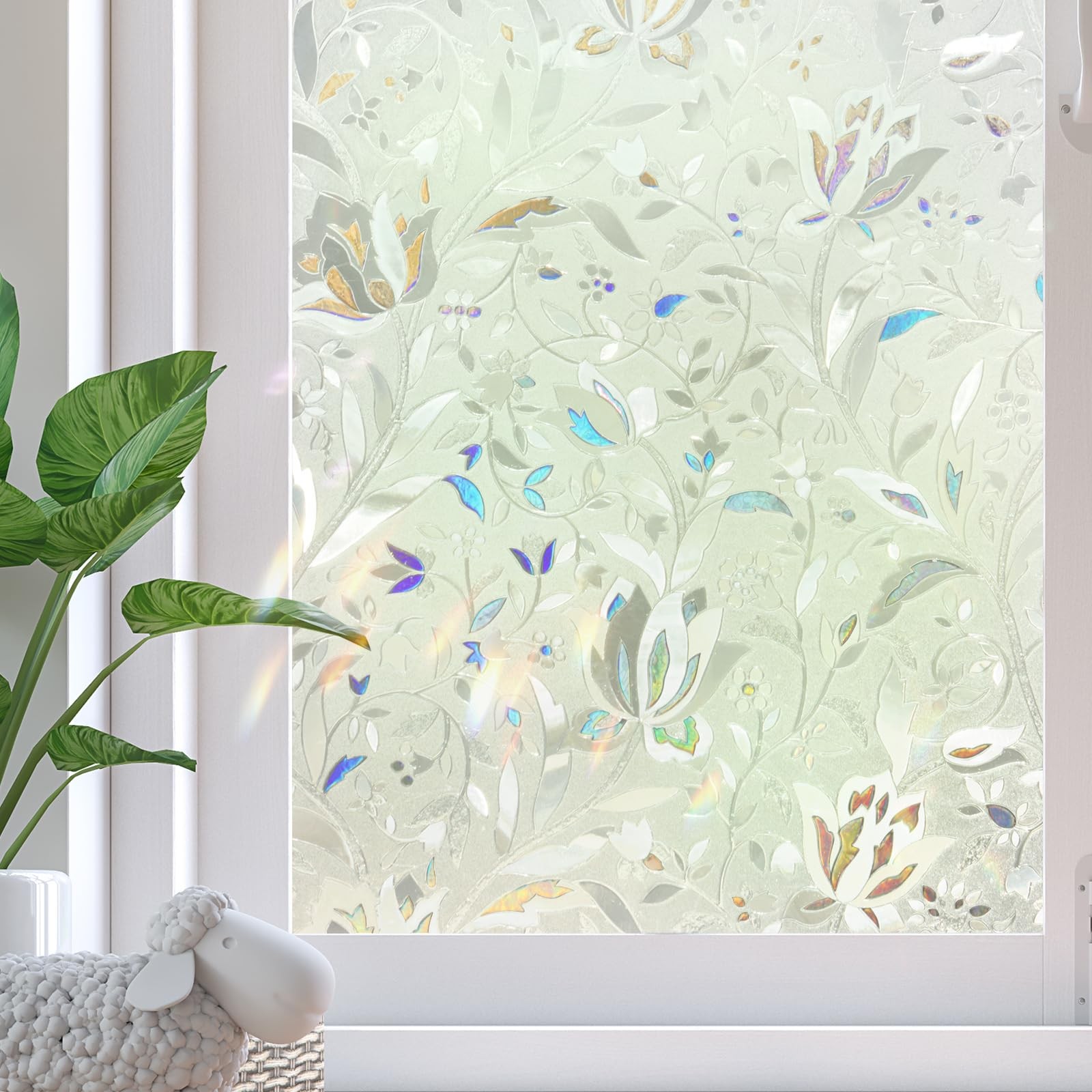 Window Privacy Film, 3D Rainbow Decorative Stained Glass Windows Film, Sun Bl…