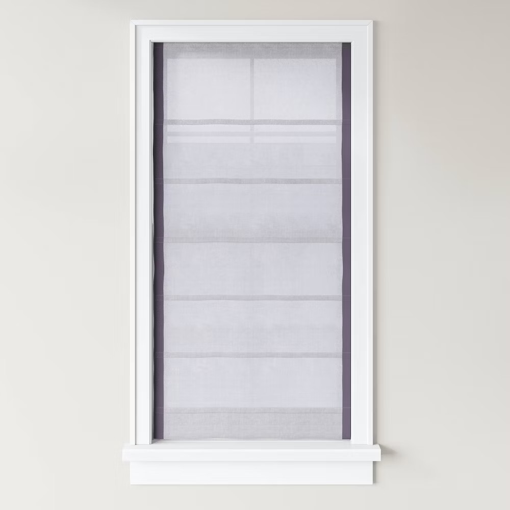 1pc 27″x64″ Light Filtering Cordless Linen Blend Roman Window Shade Gray –