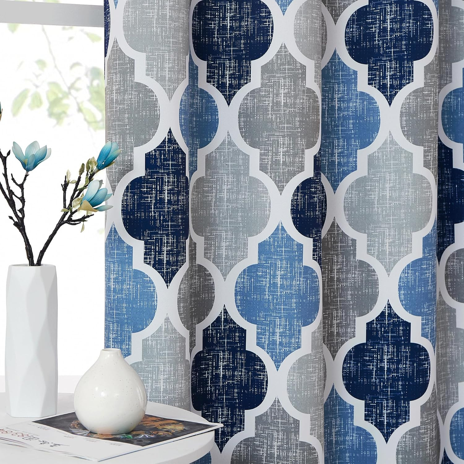100% Blackout Curtains 84 Inches Long 2 Panels for Bedroom Living Room Blue Grey