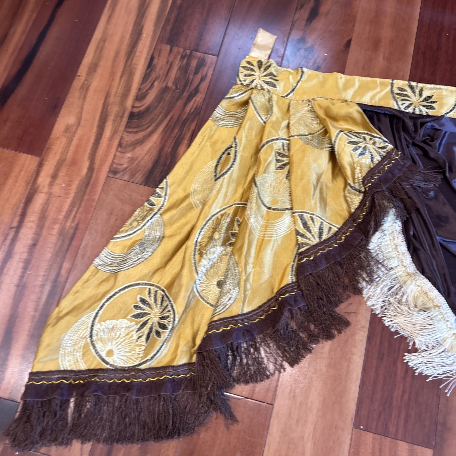 Victorian Gold Brown Waterfall Valances Bullion Fringe 89” X 20” + 3” Fringe