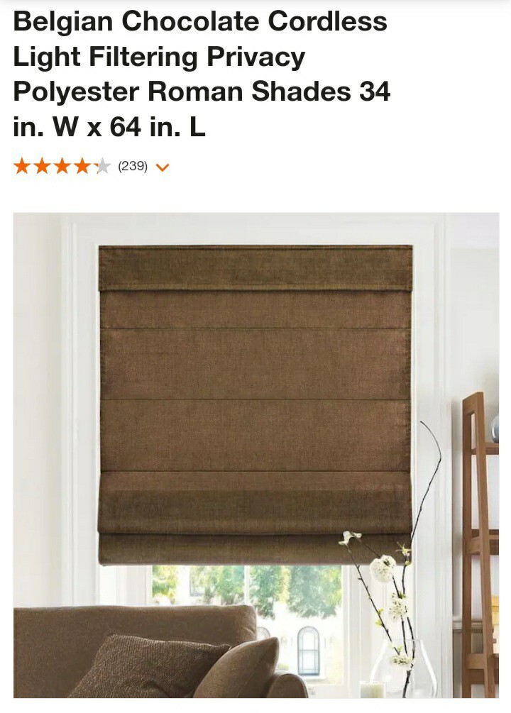 Chicology Cordless Roman Shades 34 in. W x 64 in. L (Color Belgian Chocolate)
