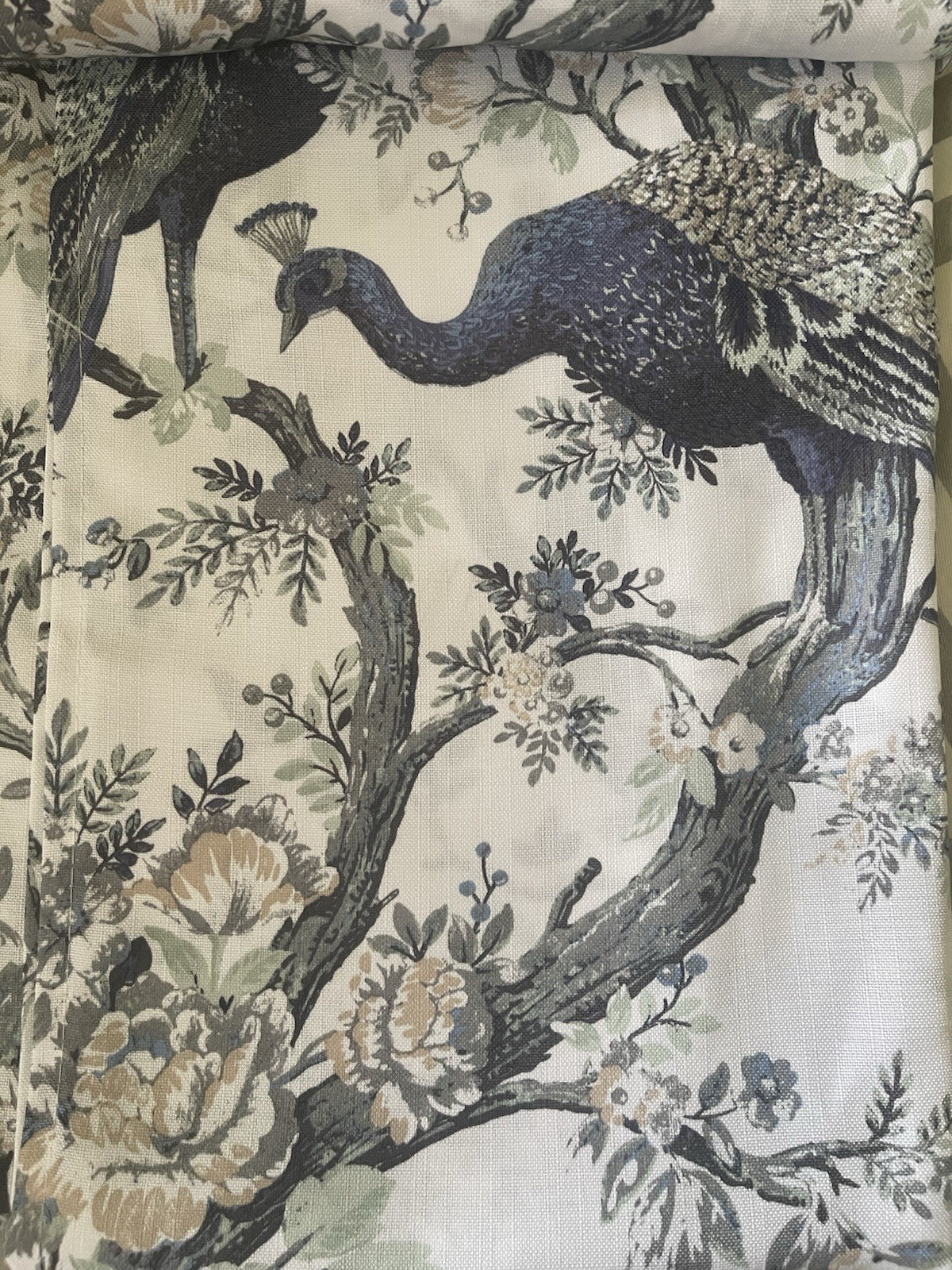 LAURA ASHLEY BELVEDERE PEACOCK Birds Floral 38 X96″ Blue Green Curtain Panels