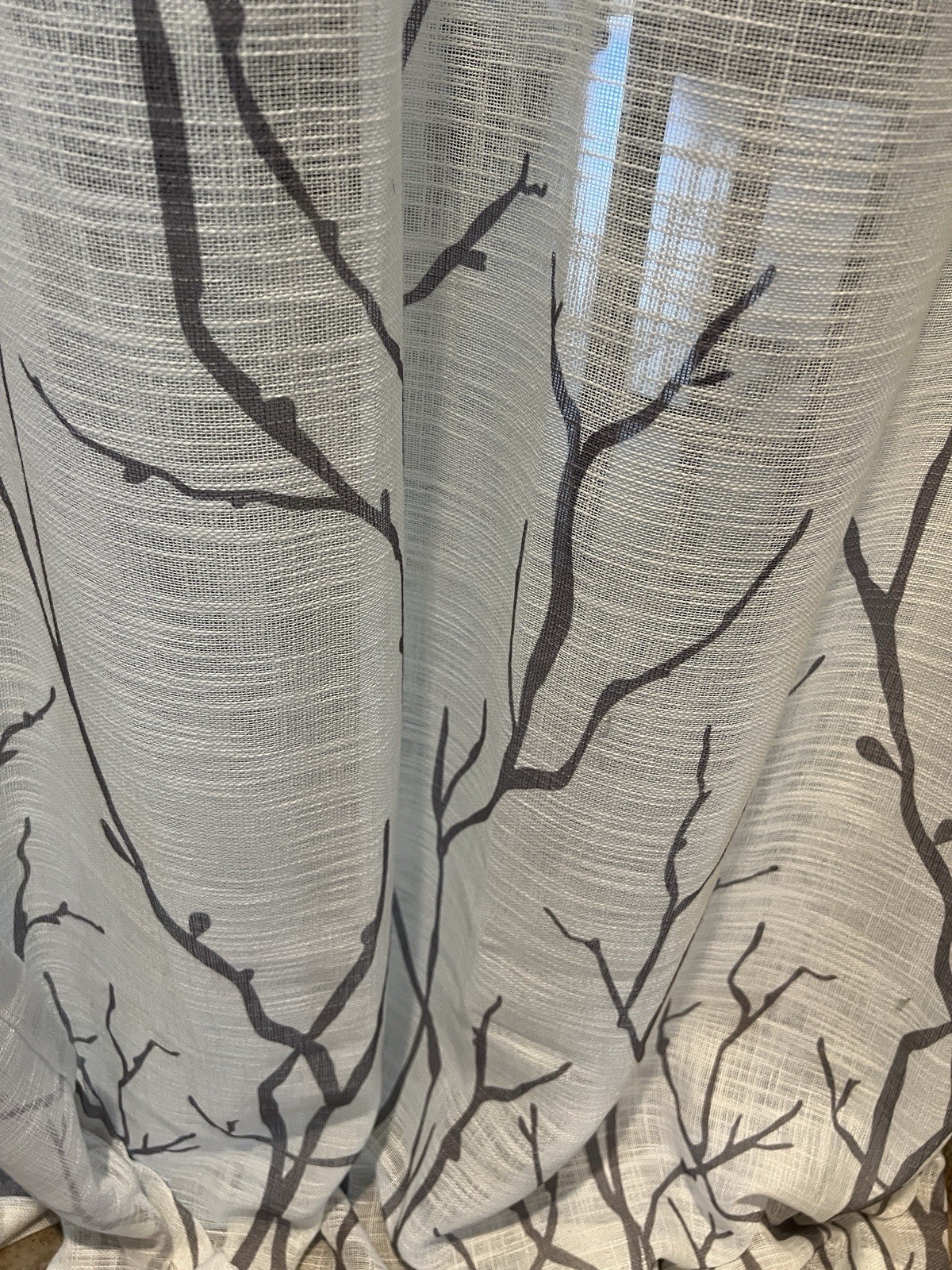 Off White See Through with Grey Branches Grommets Sheer Curtains