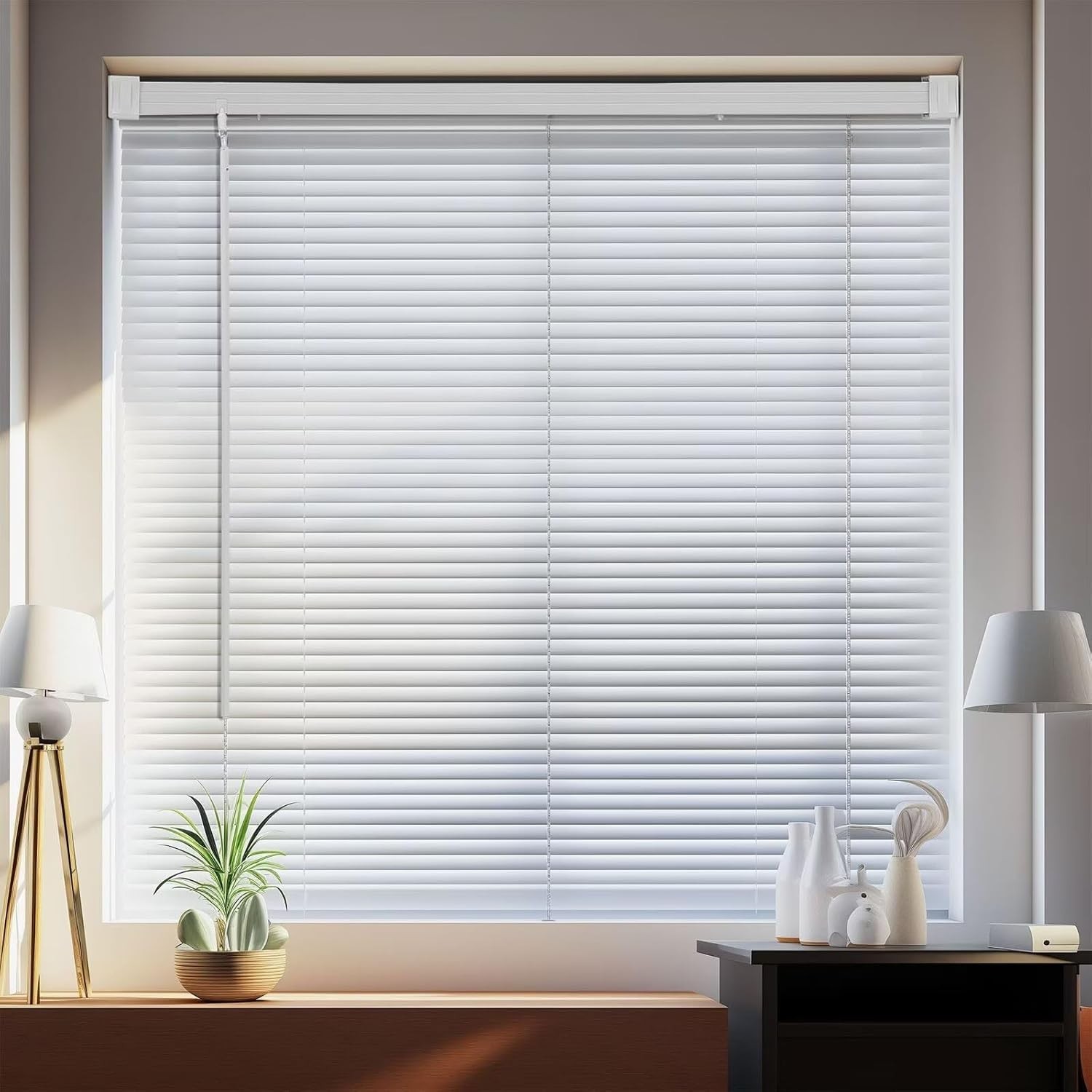 Changshade Cordless Venetian Vinyl PVC Blinds 1 Inch Horizontal Window Shades