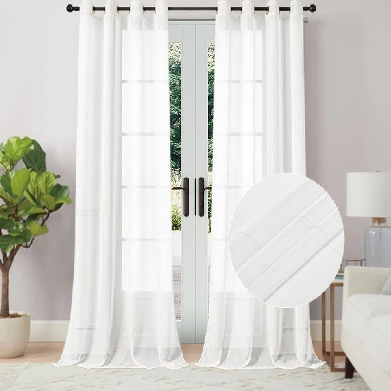 2PC White Tall Window Curtain Panels 110″W x 120″L Grommet Extra Long Drapes