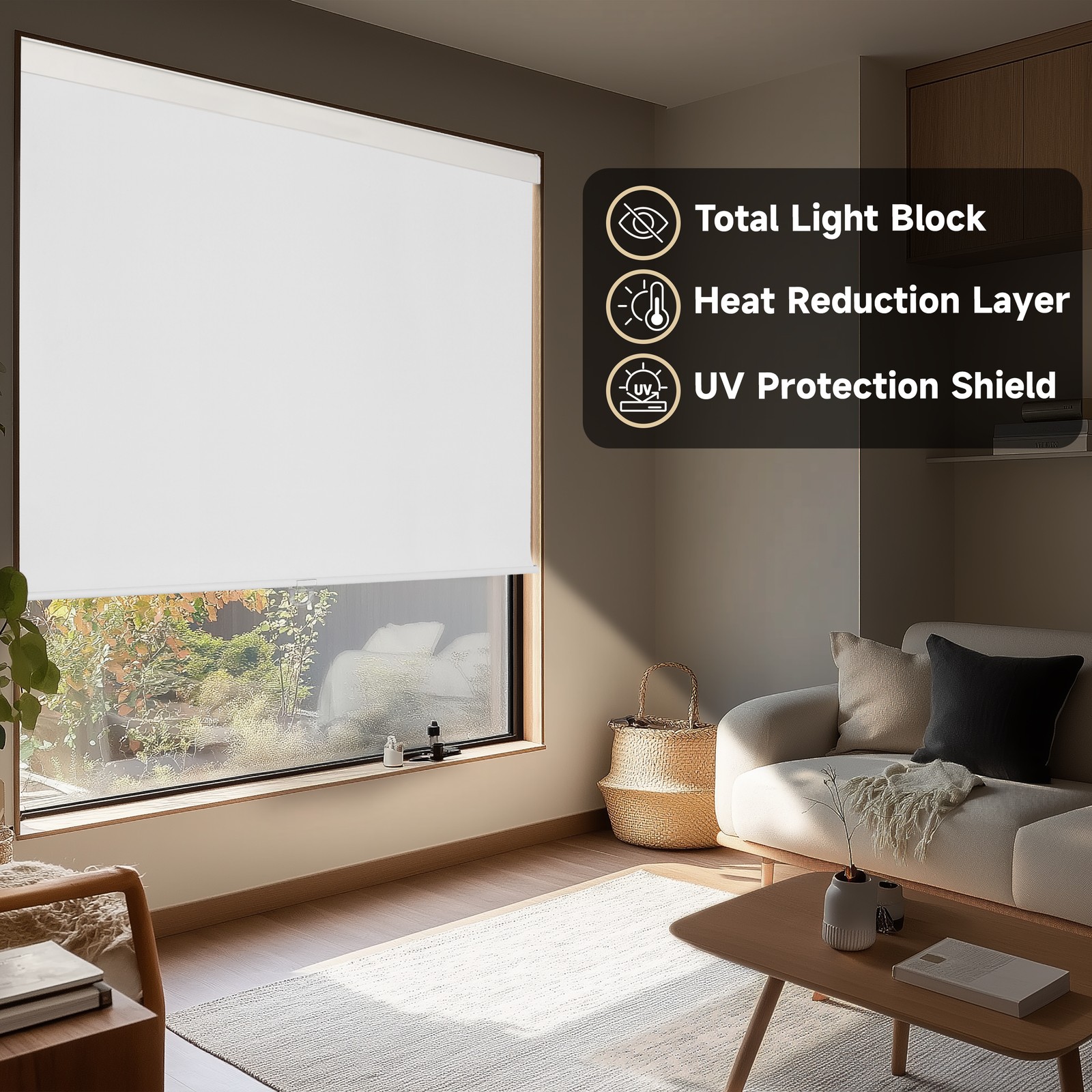 ColourTree Cordless Blackout Roller Shades, Thermal Insulated, UV Protection