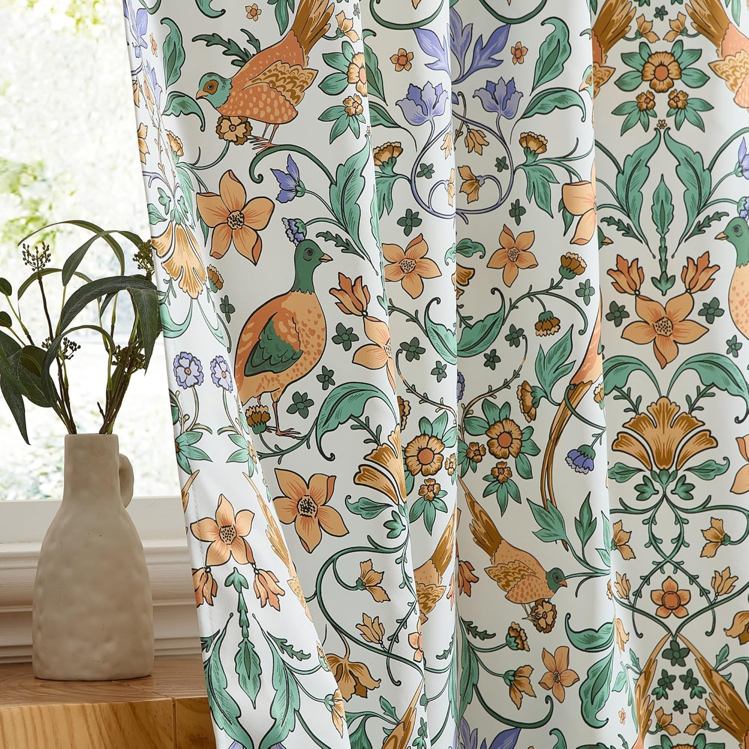 Florence Chinoiserie Whimsical Floral & Birds Patterned Window Back Tab Rod Pock