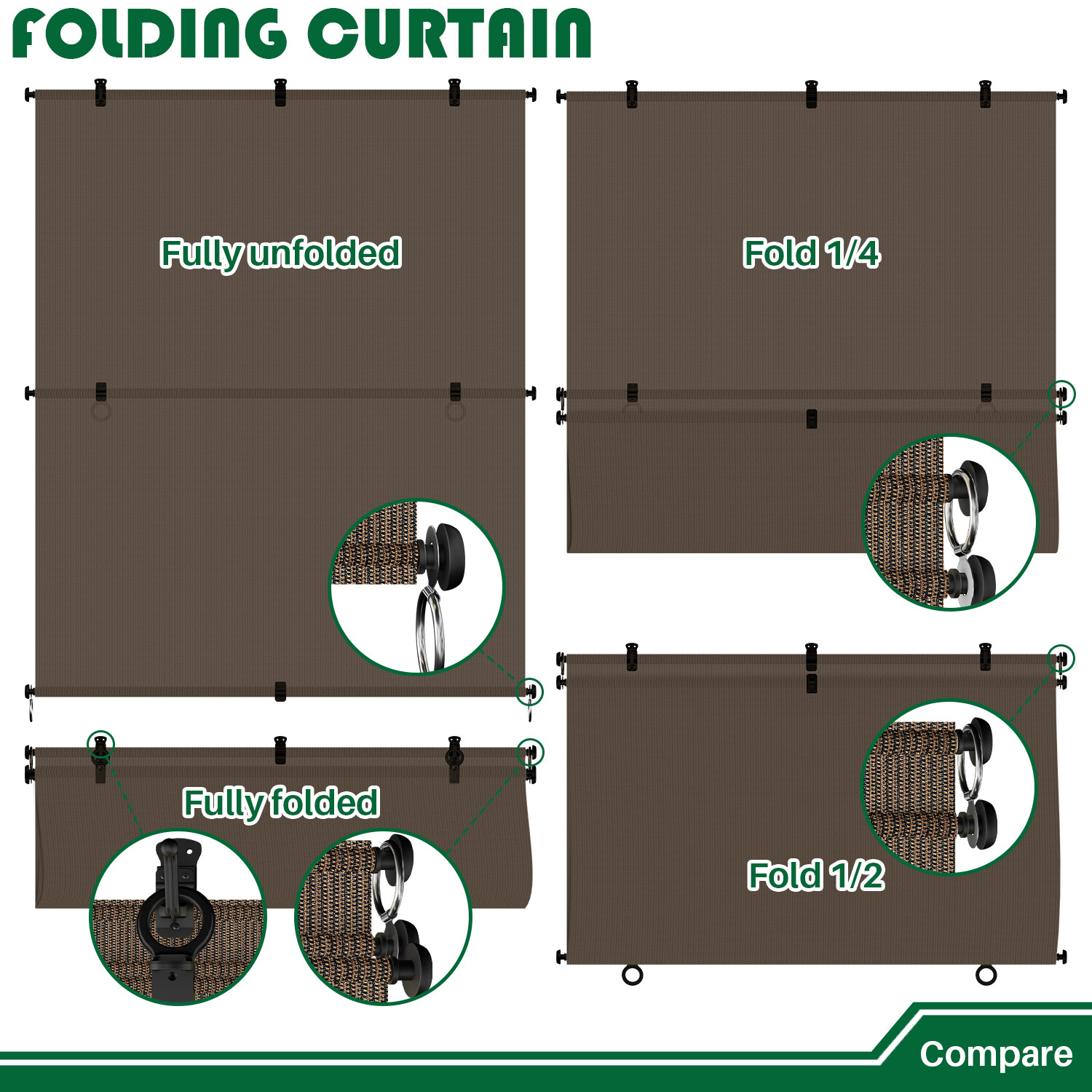 Outdoor Brown Roll up Shade Foldable Curtain For Patio Porch Pergola Balcony