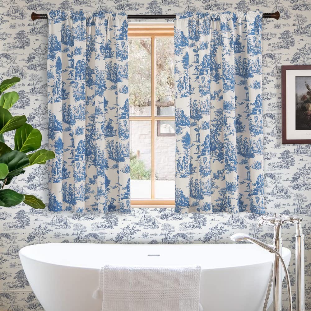 Xtmyi Light Blue Curtains 48 Inch Length for Kitchen Window Bathroom,trendy Fren