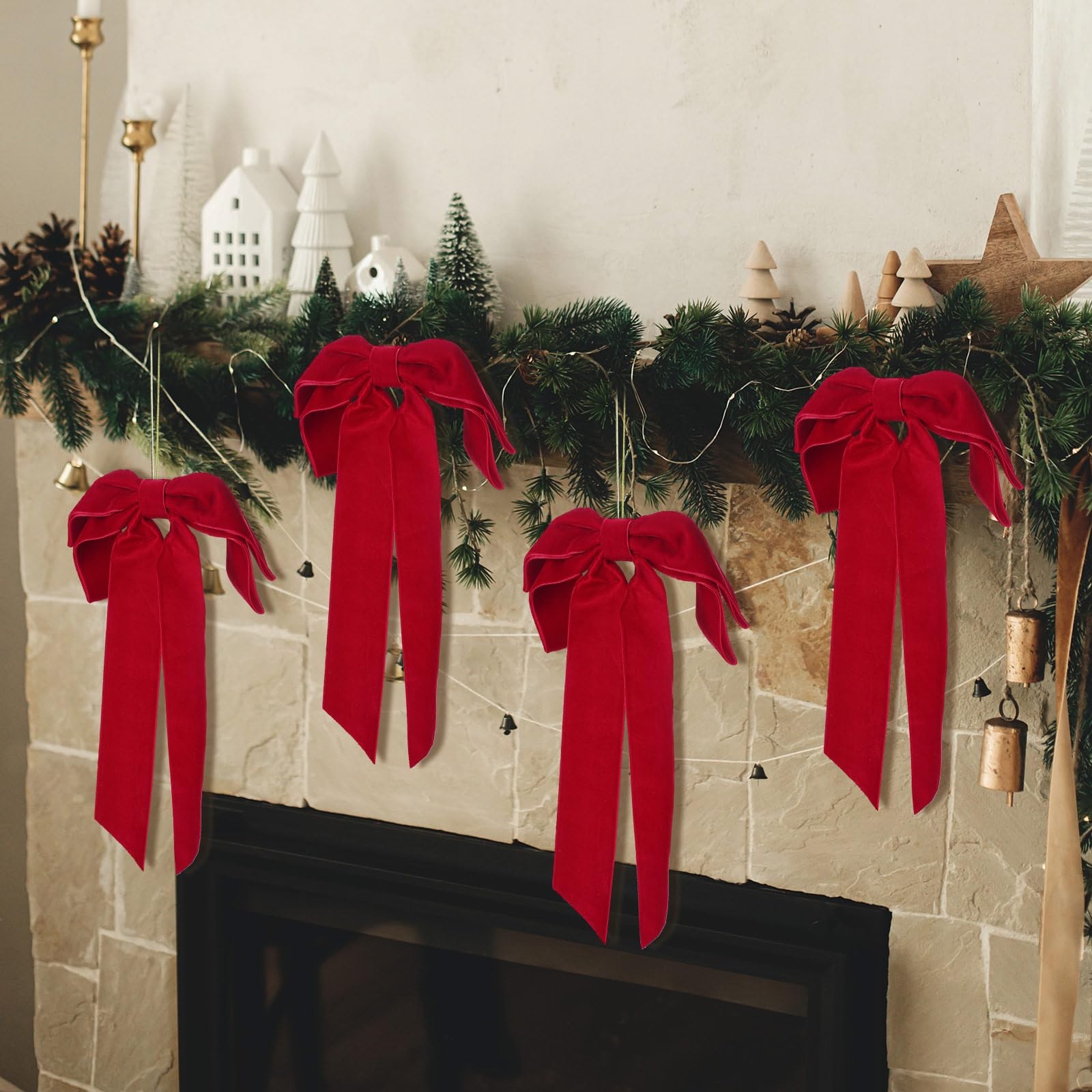 6 Pcs Christmas Red Velvet Double Bows 9 x 12 Inches Large Christmas Bows wit…