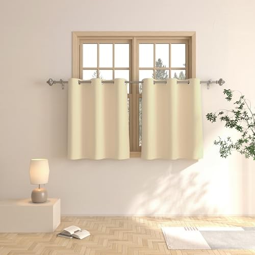 UPOPO Tier Curtains 30 inch Room Darkening 34″W x 30″L (Pack of 2) Beige