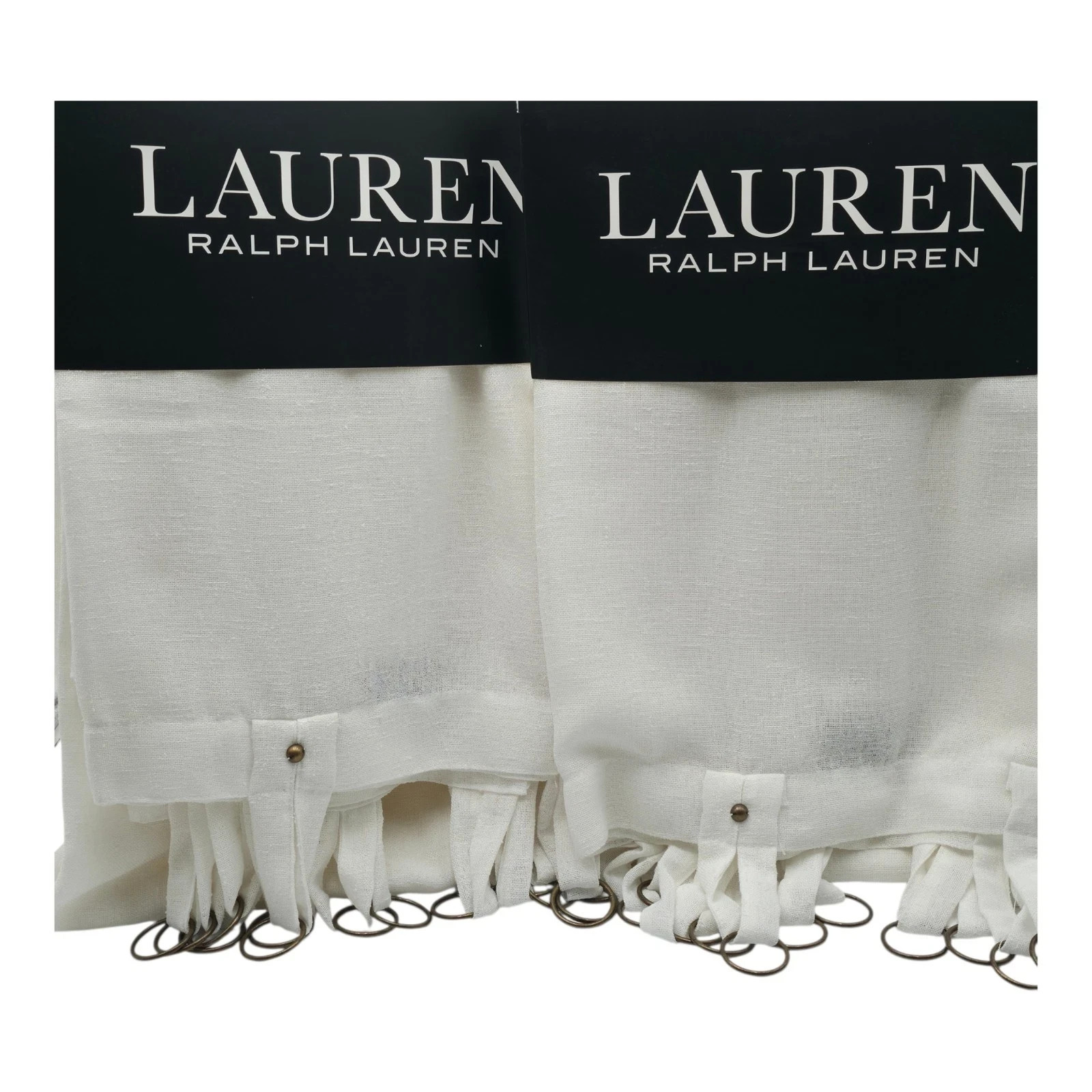 New Ralph Lauren Set Of 4 Linen Blend Curtains 52×84 Drapes With Rings White