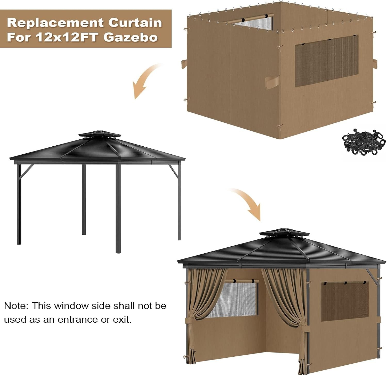 Transform Your Outdoor Space with 12×12 FT Waterproof Gazebo Curtains in Khaki
