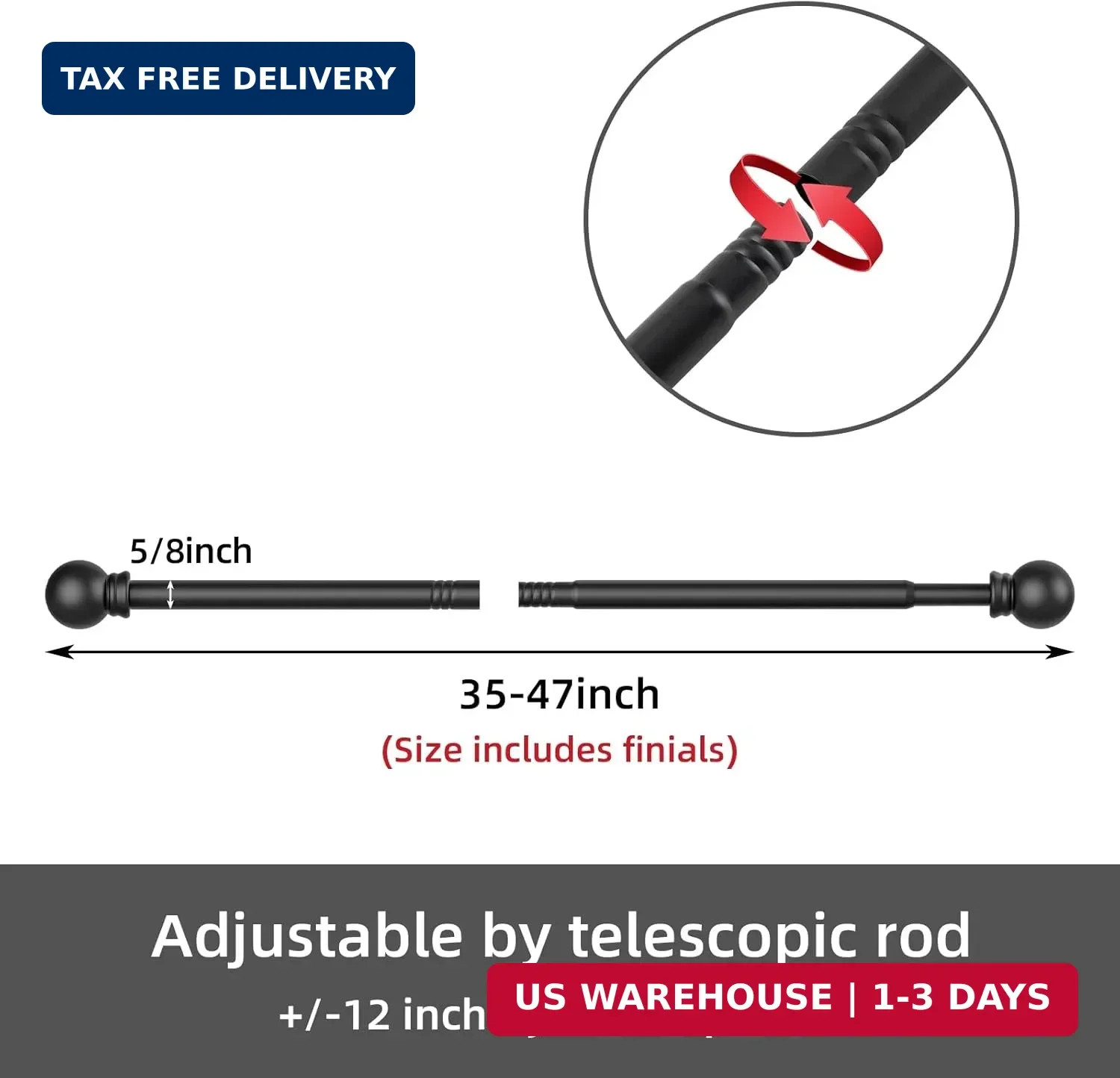 GXOACKJ Curtain Rods for windows 32-48 inch, 5/8 inch Decorative Curtain Rod Set
