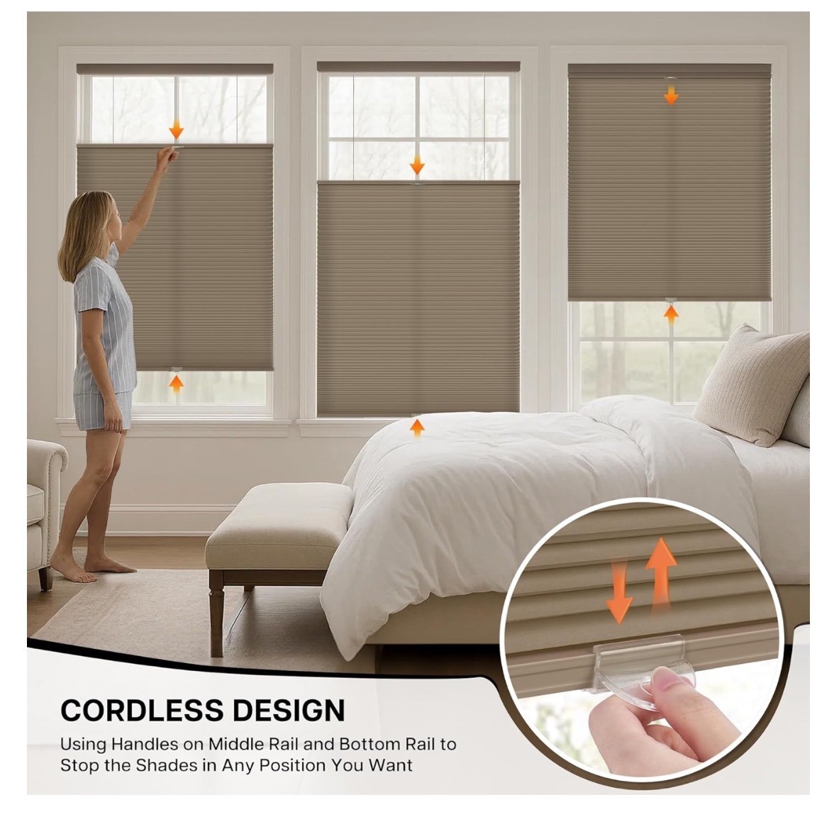 LazBlinds Cordless Shades Top Down Bottom Up Light Filtering 27″x64″ Brown