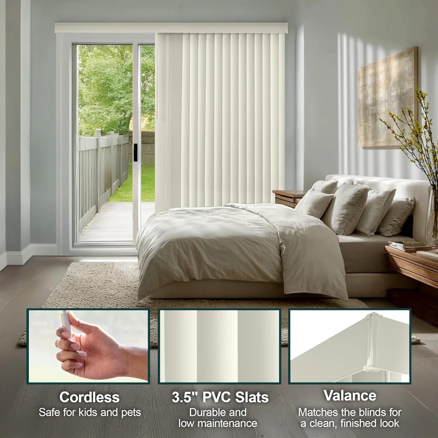 Vinyl Vertical Blinds | Cordless Blackout Patio Door Shades | 78″W x 84″H
