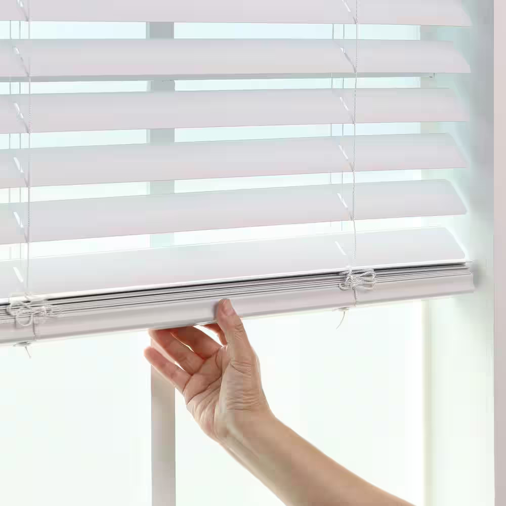 White Cordless Room Darkening Vinyl Blinds with 2 In. Slats – 36 In. W X 64 In.