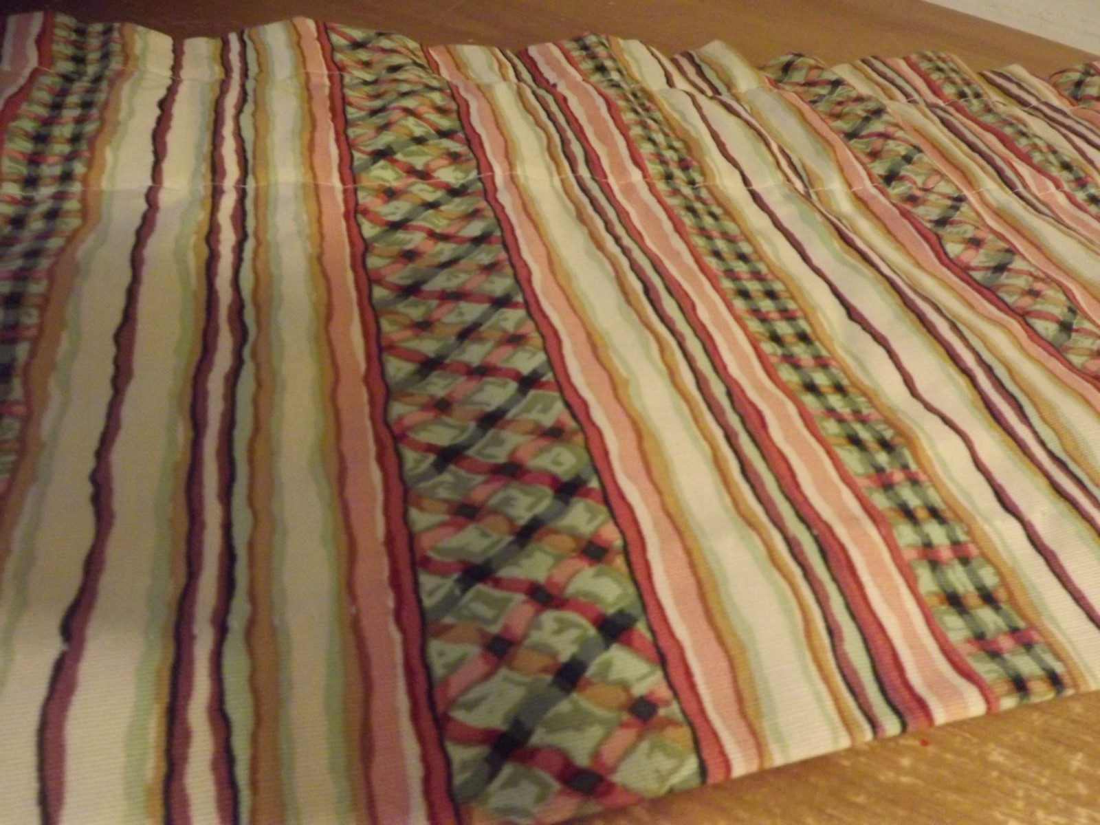 VALANCE CUSTOM lined VALANCE coral orange and greens STRIPES 100″W 3 available