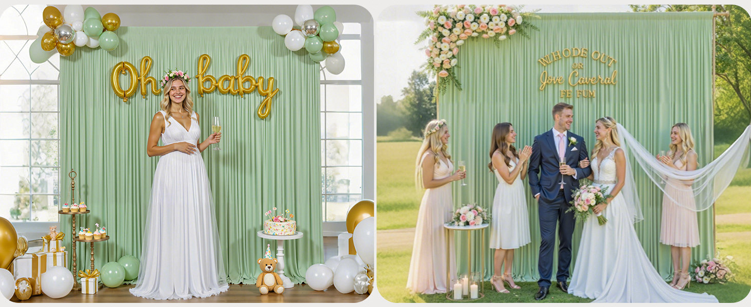 8 Panels Sage Green Backdrop Curtain for Wedding Baby Shower Wrinkle 40ft x 10ft