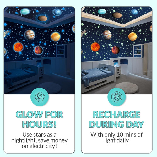 LUMOSX Glow in the Dark Stars and Planets – 534 pcs with Blue