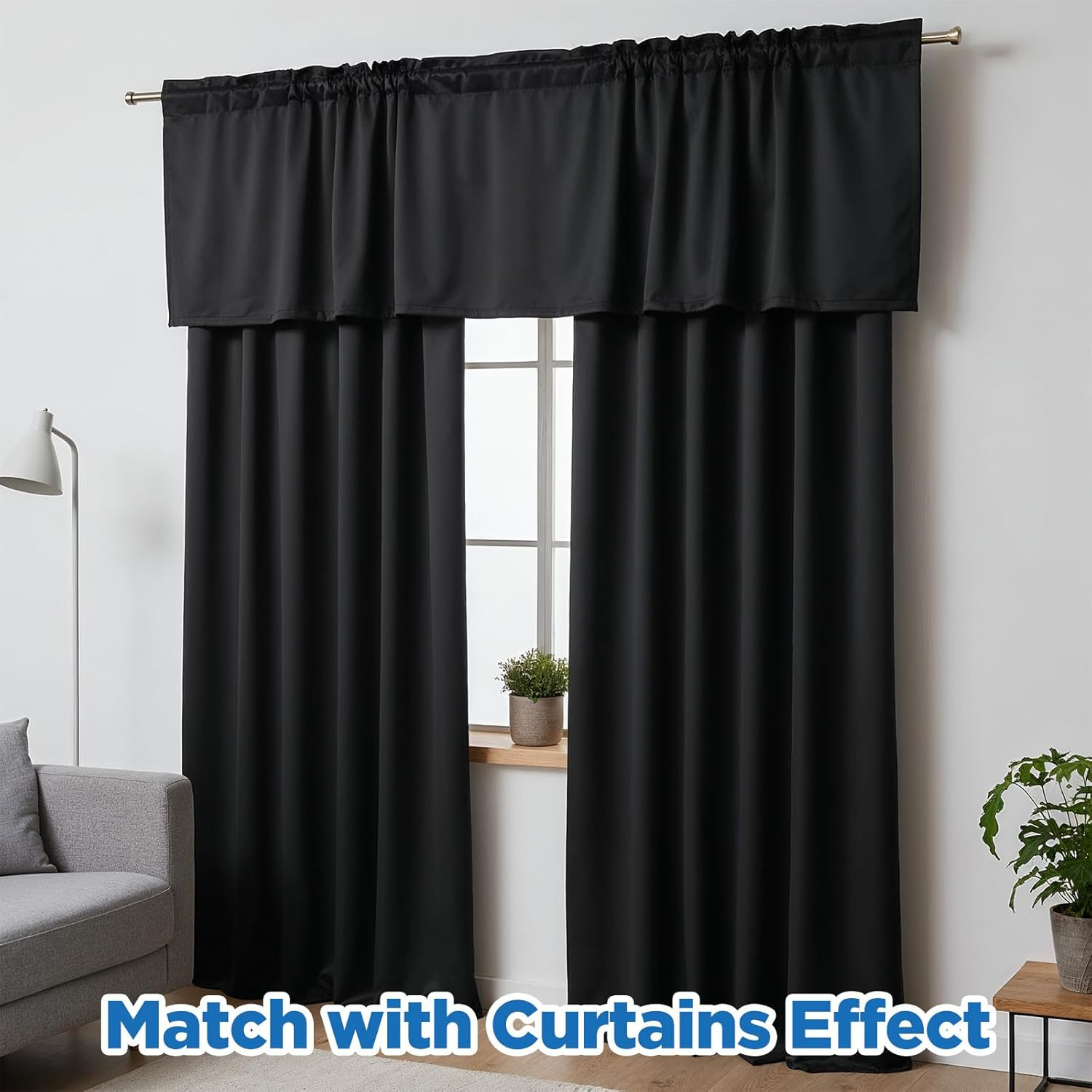 4 Pcs Black Valance for Windows, 52”X18” Black Basement Window Curtains, Small B