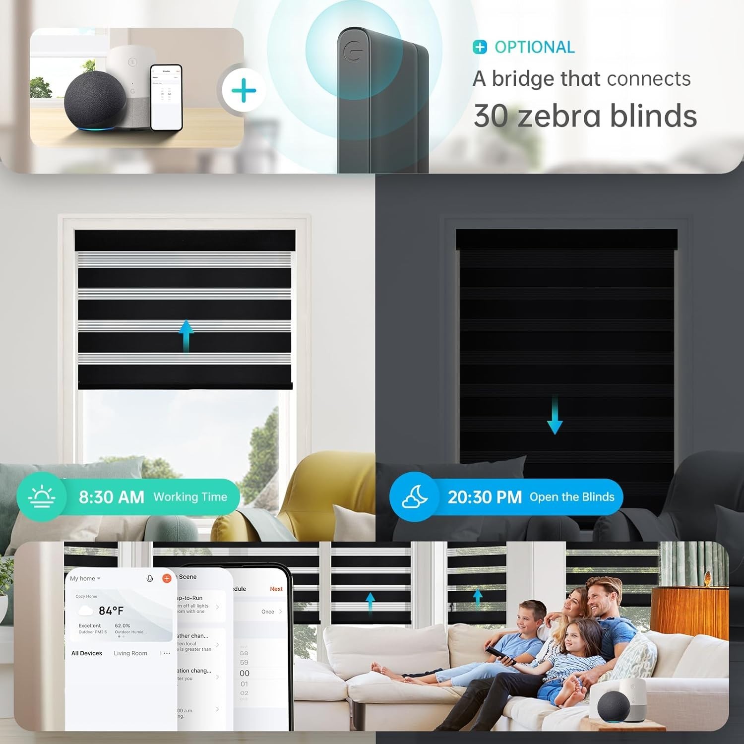 Motorized Zebra Blinds, Solar Powered Dual Layer Automatic Shades with Remote…