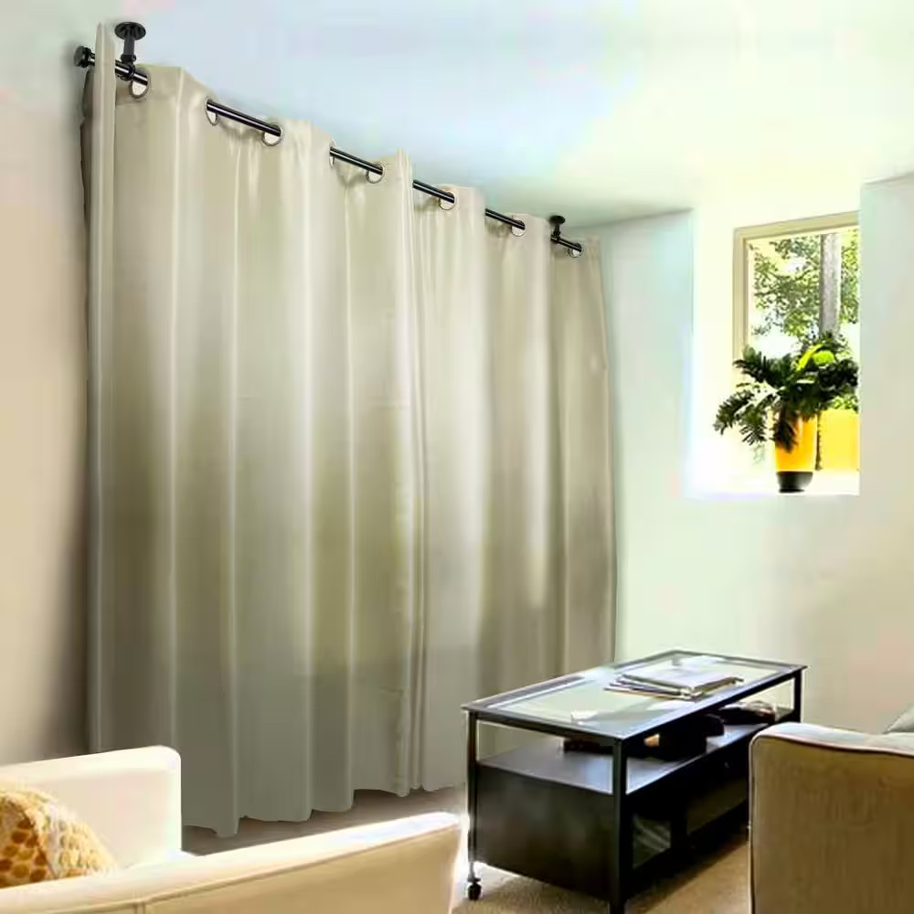 Bun Ceiling 66 In. – 120 In. Single Curtain Rod in Black with Finial