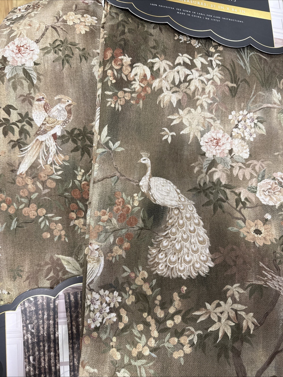 Set 4 Anatara Peacock Birds flower Branches Window Panels 37”x 84” New~