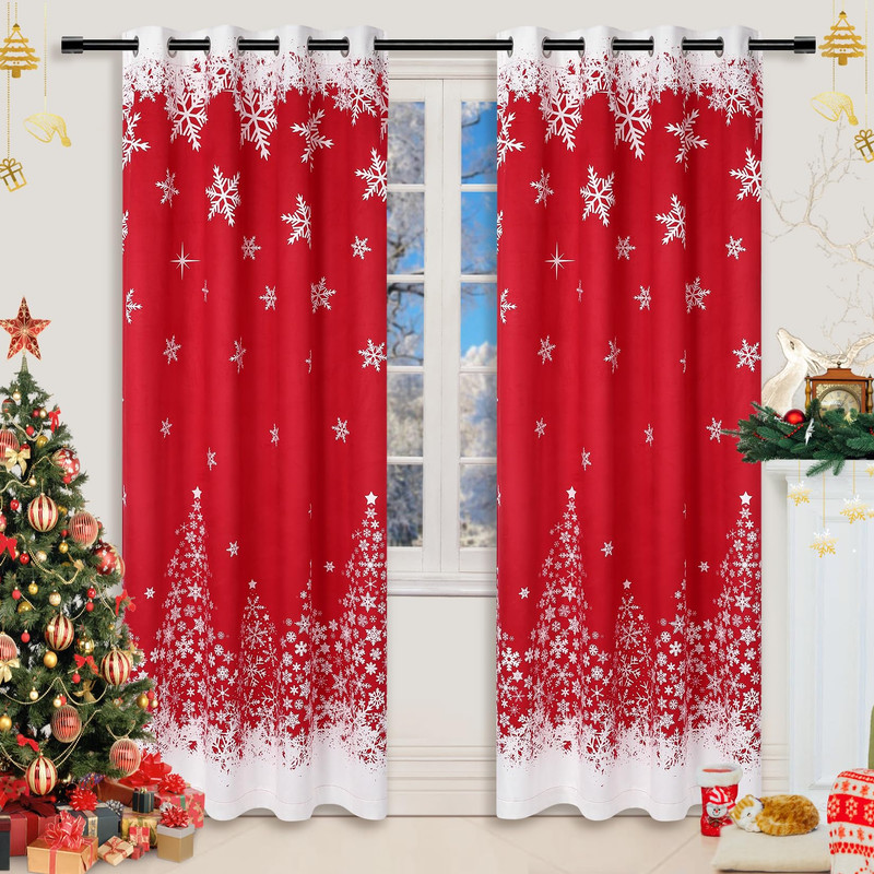 Caromio Christmas Curtains For Living Room 95 Inch Red Christmas Snowflake