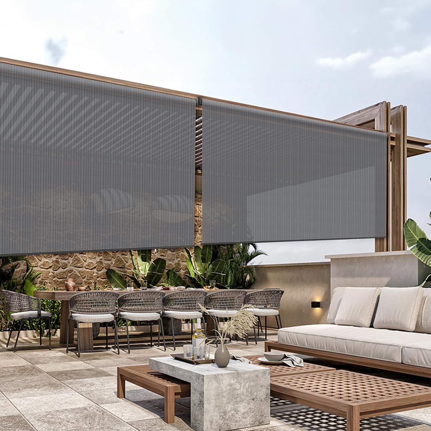 Outdoor Roller Shade 4′(W) * 6′(H) Exterior Patio Blinds Roll up for Gazebo Deck