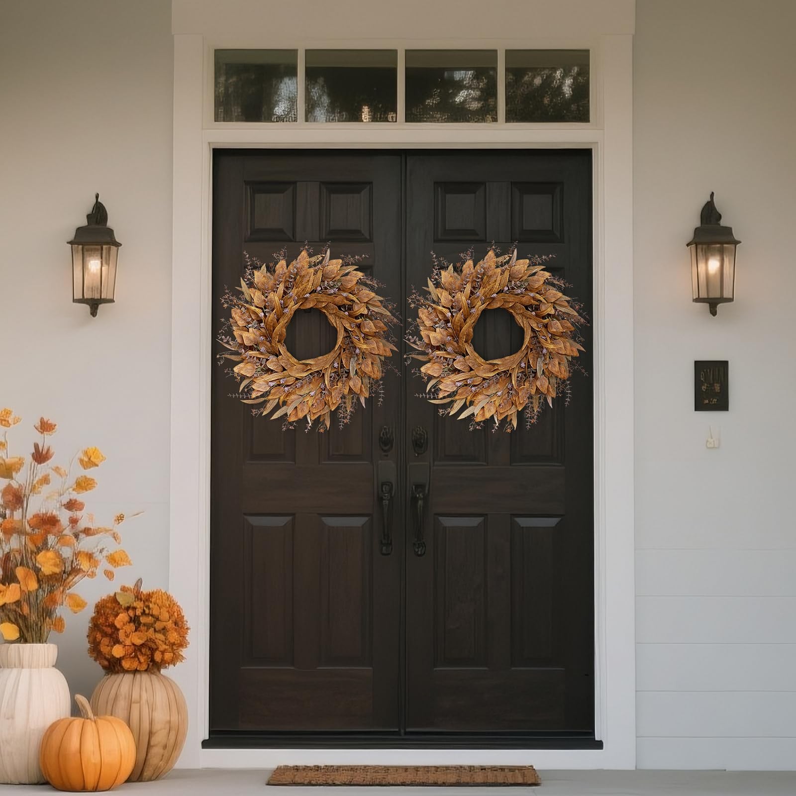 26” Eucalyptus Wreath for Front Door – Autumn Large Artificial 26 IN, Orange