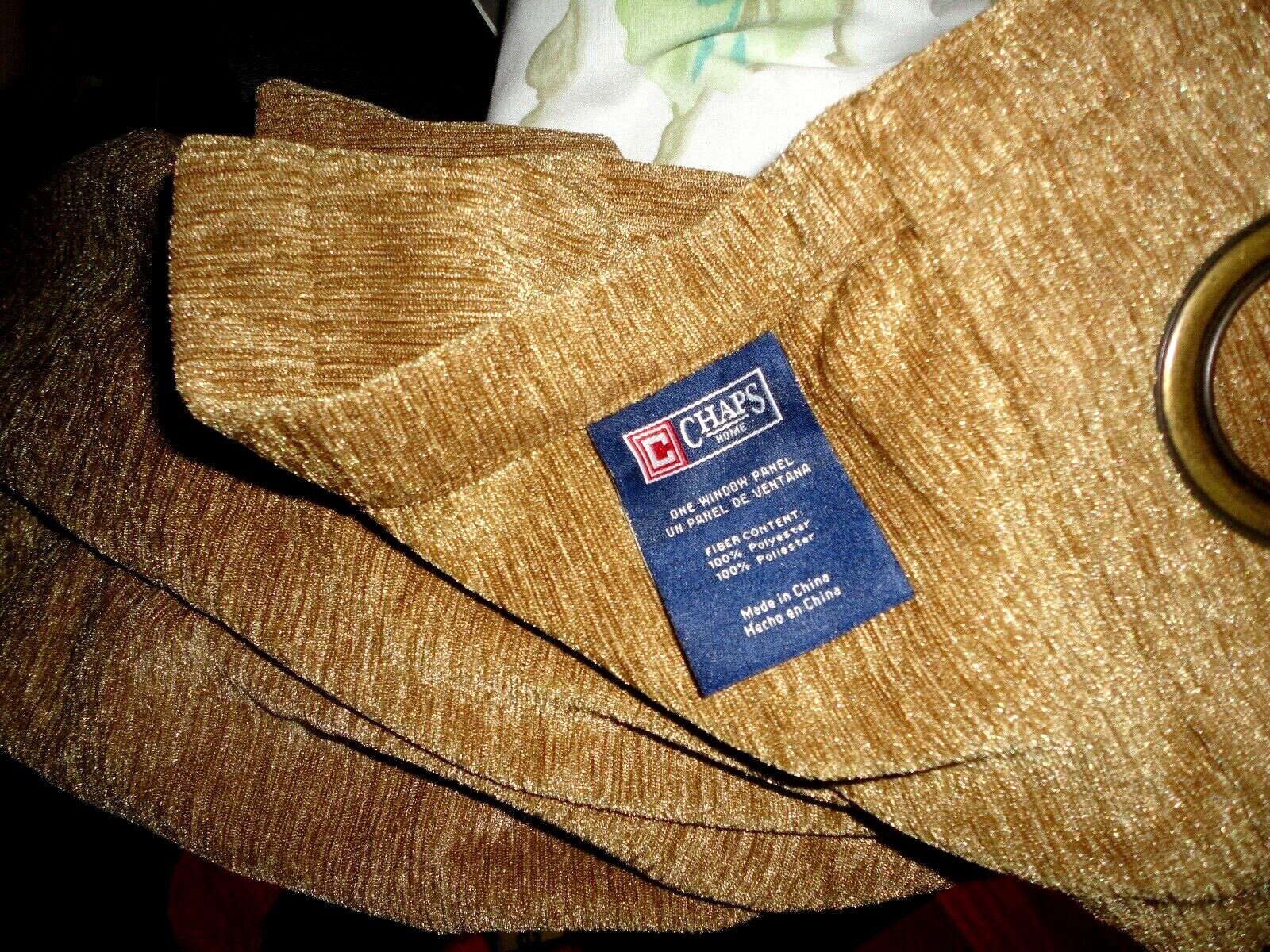 CHAPS TEXTURED SHIMMER CHENILLE GOLD (2) GROMMET CURTAINS PANELS 42 X 95