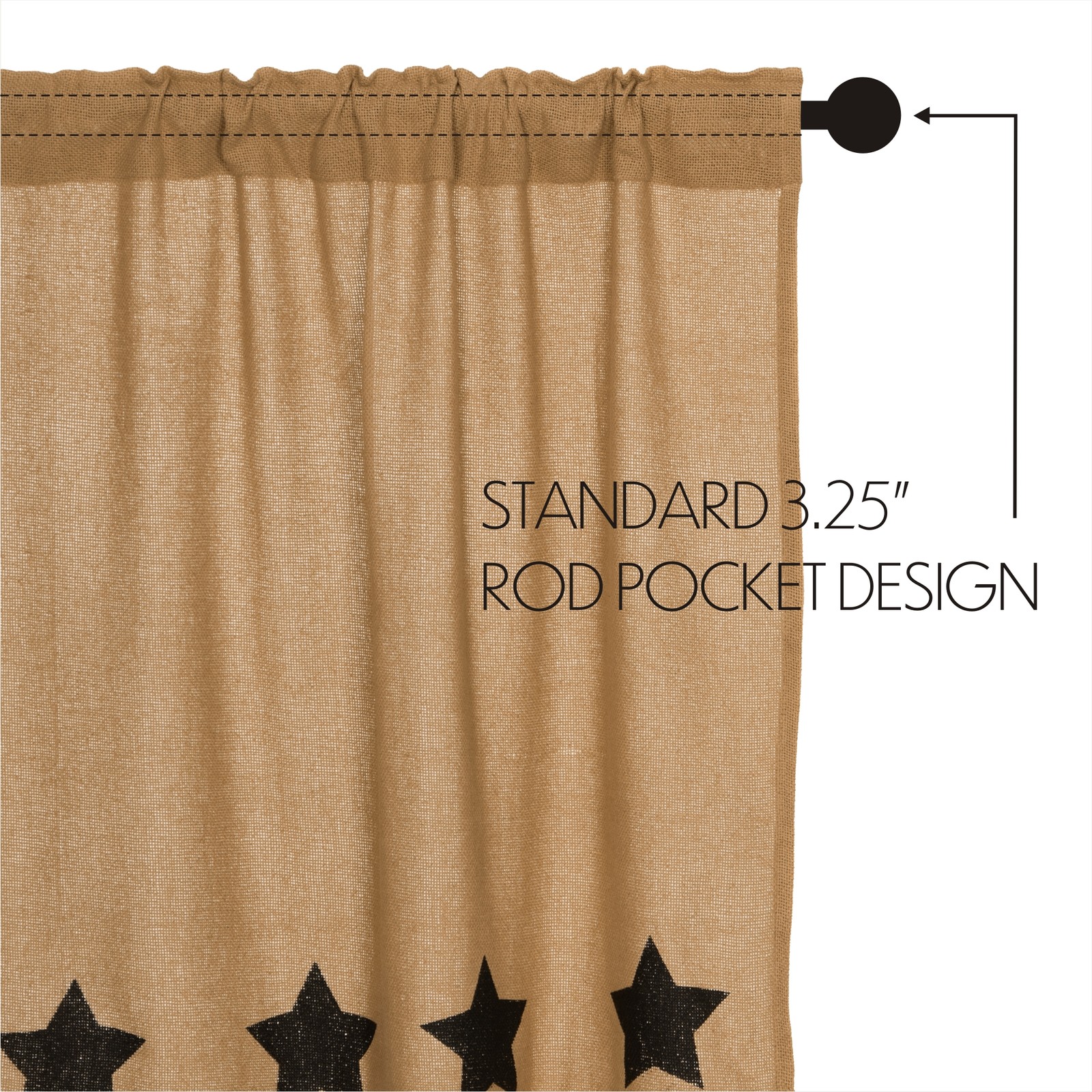 Primitive 24″x36″ Stars Tier Pair Tan Rod Kitchen Window Curtains VHC Brands