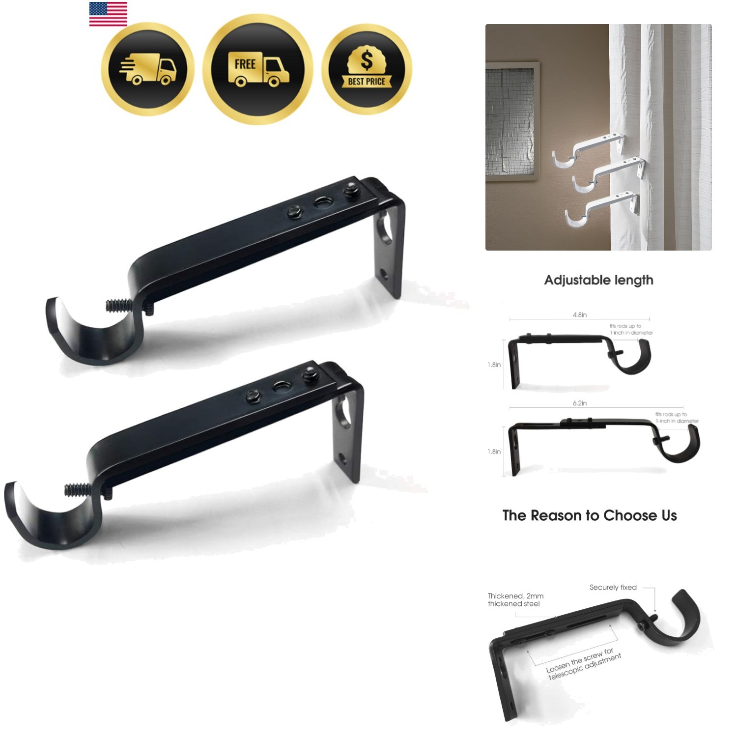 Curtain Rod Brackets Heavy Duty Drapery Hardware Adjustable Curtain Rod Holde…