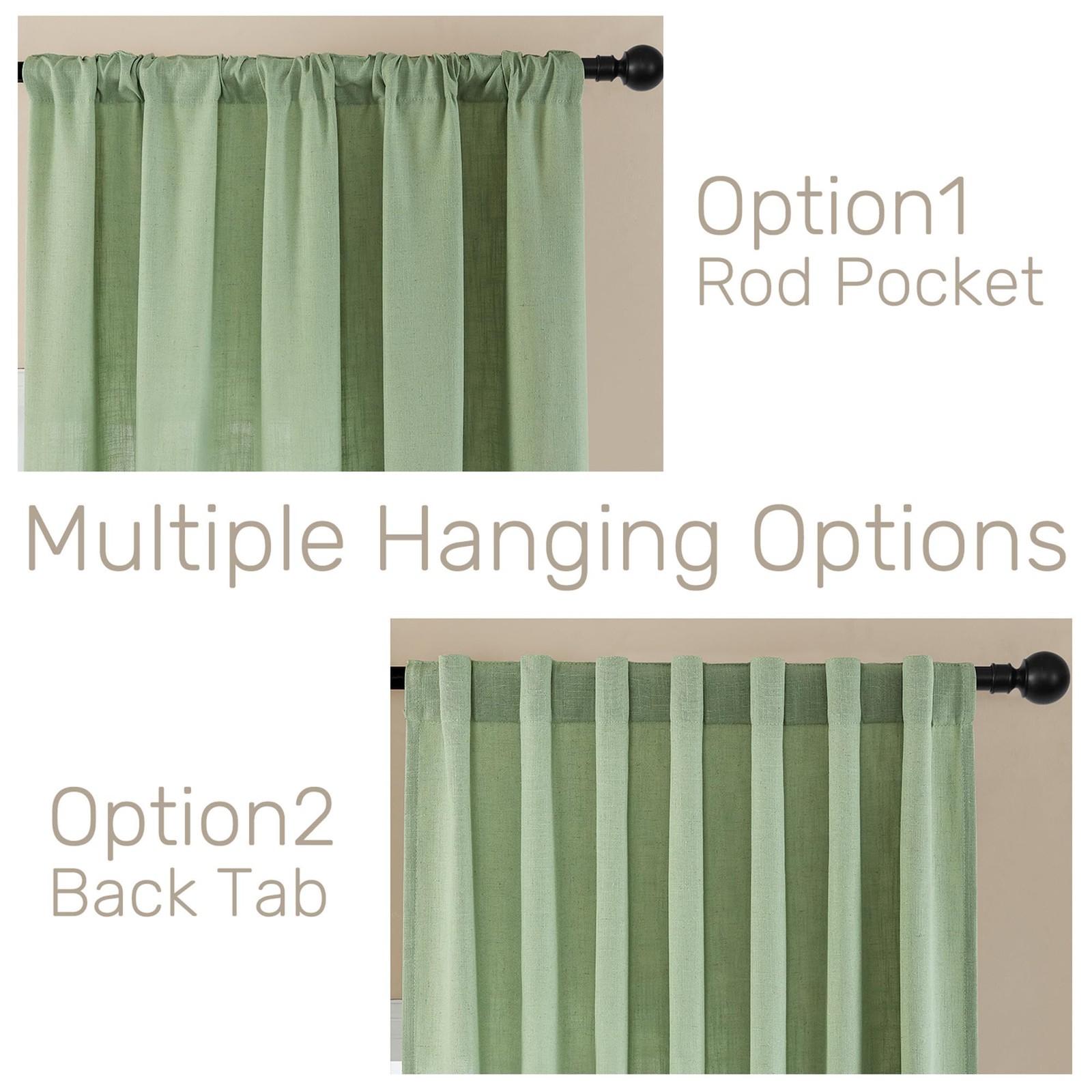 Joydeco Curtains 2 Panel Set 52″W x 96″L Sage Green Light Filtering Rod Pocket
