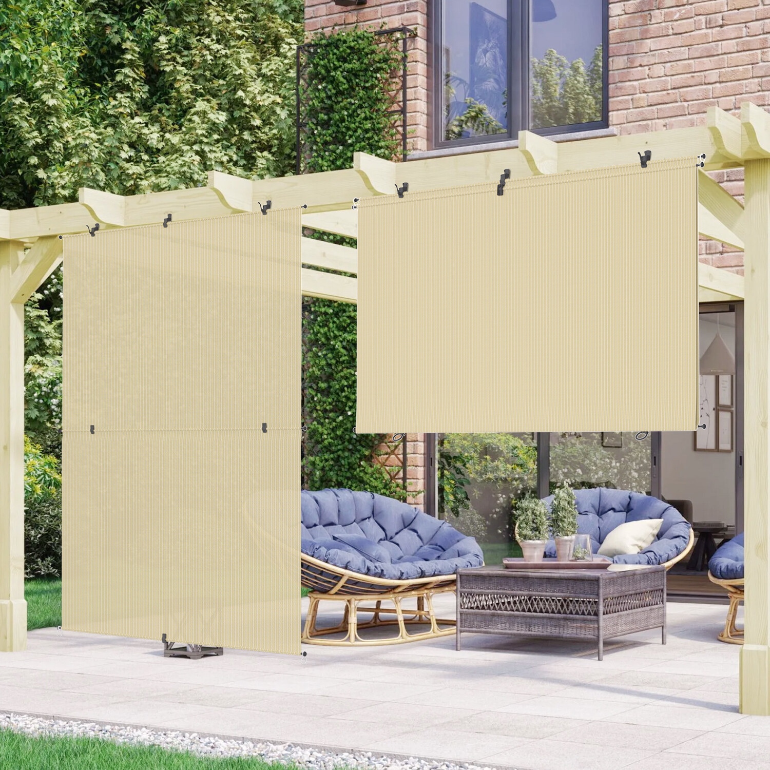 Beige Foldable Roller Sunshade Curtain for Windows Patio Porch Gazebo Outdoor